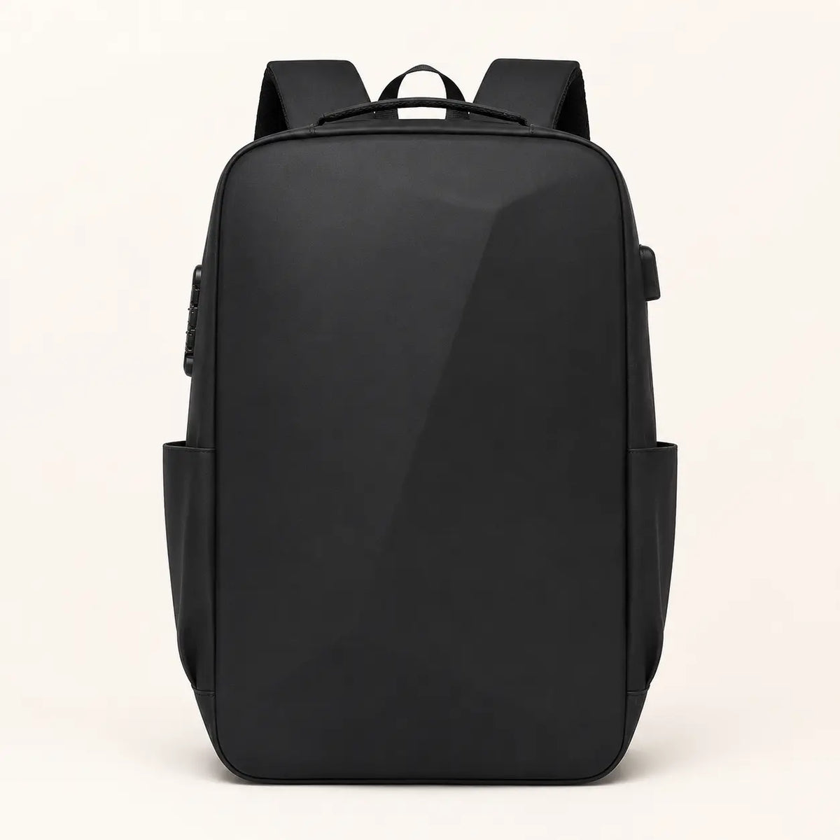 Sac à dos antivol noir à coque structurée – vue frontale