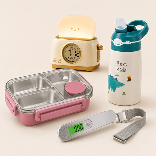 Pack Rentrée Complet — Lunch box, gourde, pèse-cartable et réveil